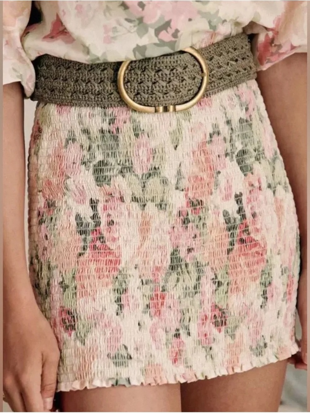 Sezane "Olga Floral" V-Neck Mini Dress with Puff Sleeves Linen Blend - Picture 9 of 9